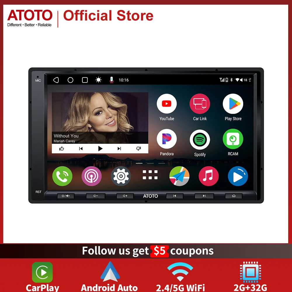 ATOTO A6 PF 2 Din Android Autoradio Car Stereo Bluetooth Wireless Carplay /Auto Multimedia Player WiFi USB GPS Navigation Radio