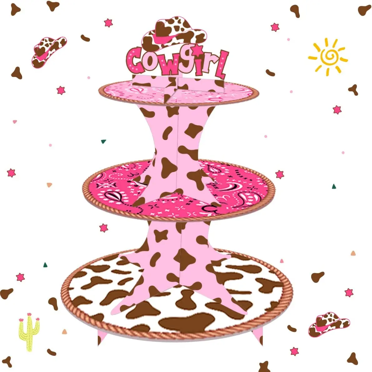 

Cowgirl Party Cupcake Stand for Girls Hot Pink 3-Tier Cake Stand Western Cowgirl Themed Birthday Bachelorette Party Decorations