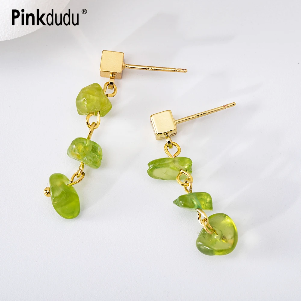 

Pinkdudu Fashion Vintage Green Alloy Stone Drop Earrings Simple Geometric Earrings for Women Jewelry Gifts PD815