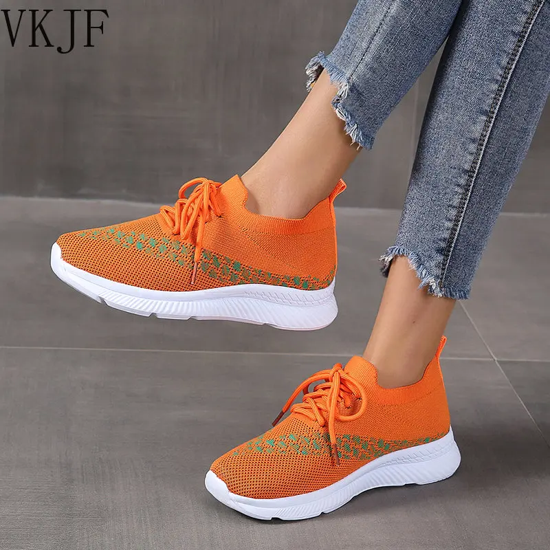 

New Women Casual Shoes Fashion Fly Woven Mesh Breathable Sneakers Solid Color Lightweight Comfortable Loafers Sapatilhas Mulher