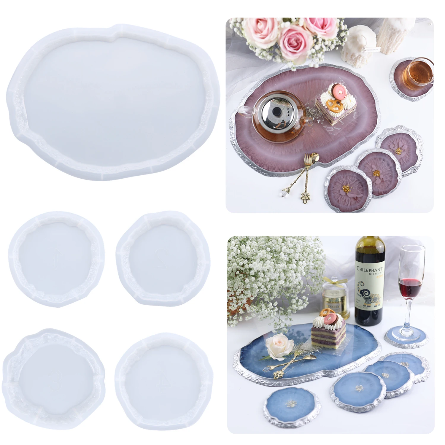 

DIY Silicone Large Tray Mold Irregular Oval Coasters Epoxy Resin Casting Mould Kit Coaster Resin Molds for Home Decoration