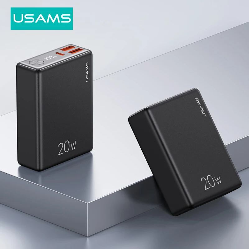 

USAMS 10000mAh Power Bank 20W PD Fast Charge Powerbank QC3.0 Digital Display Portable External Battery Charger for iPhone Xiaomi