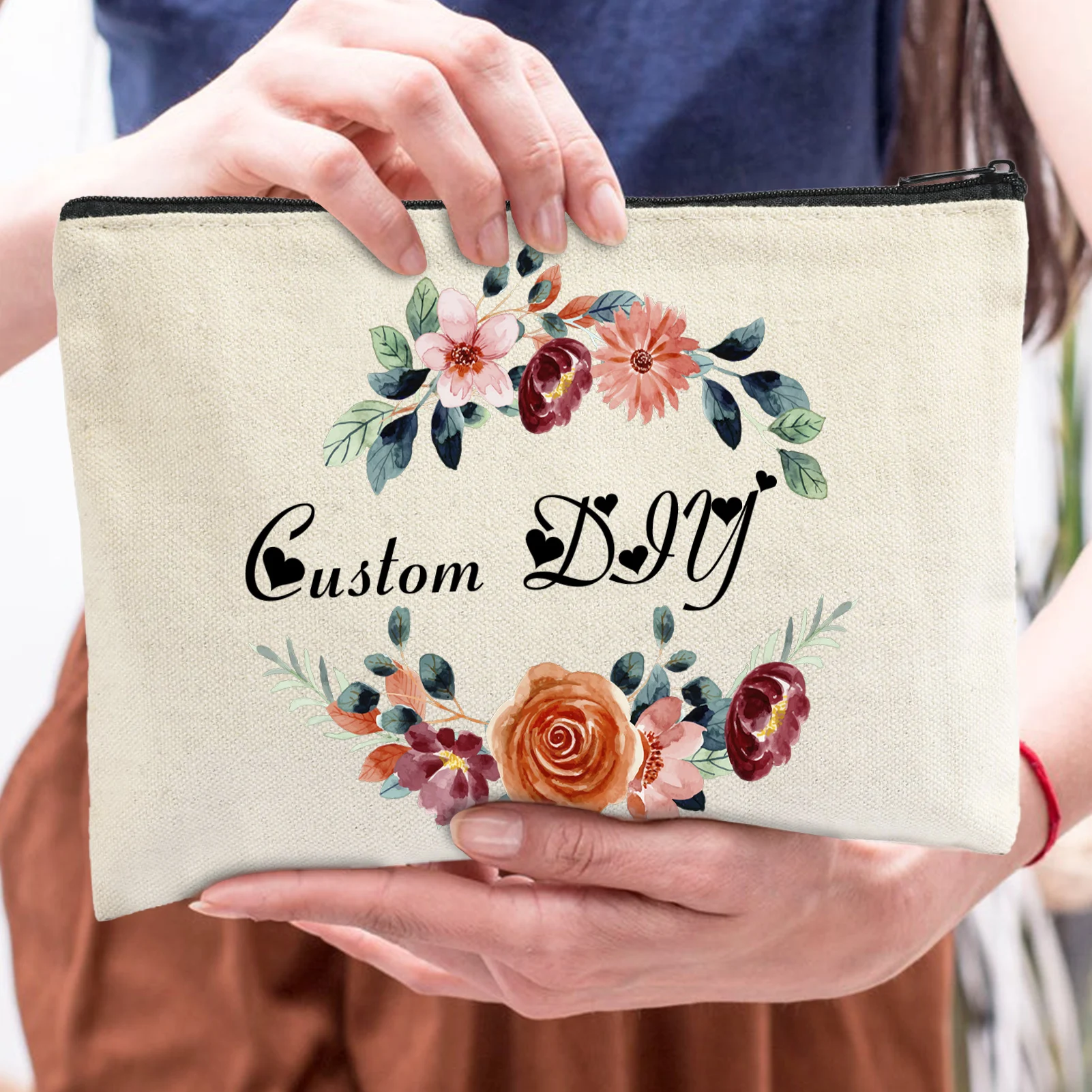 Personalized Custom DIY Wedding Party Canvas Makeup Cosmetic Bags Zipper Pouch Bags Unique Bridal Gifts 2022 New
