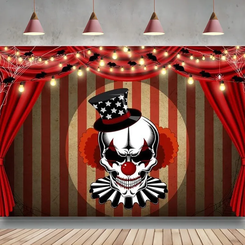 

Halloween Party Backdrop Horror Circus Photography Scary Evil Clown Background Vintage Haunted Birthday Decorations Banner Props