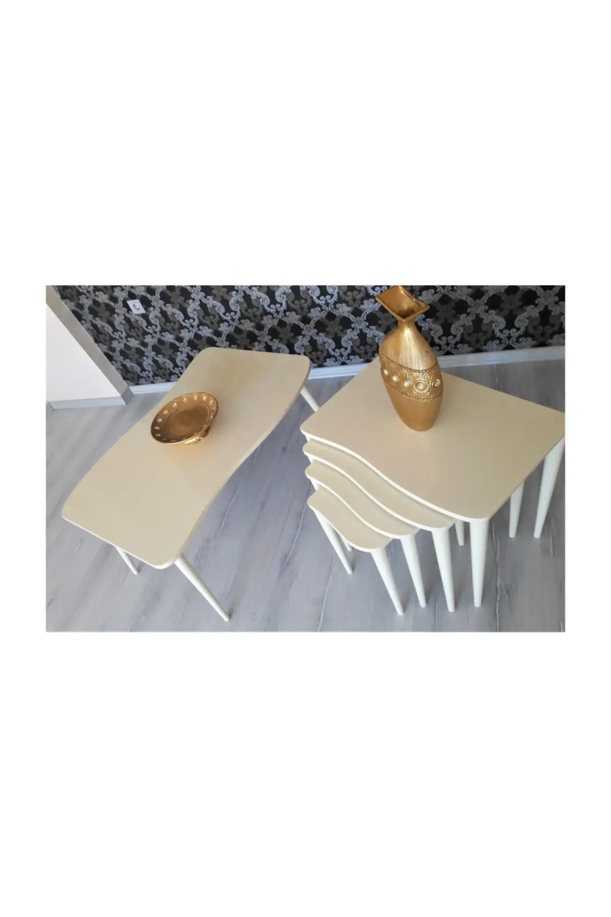 

Modern Canisa Swan Series ''4'l Zigon Coffee table and Medium Coffee table Pad Fully Cream Color coffe table