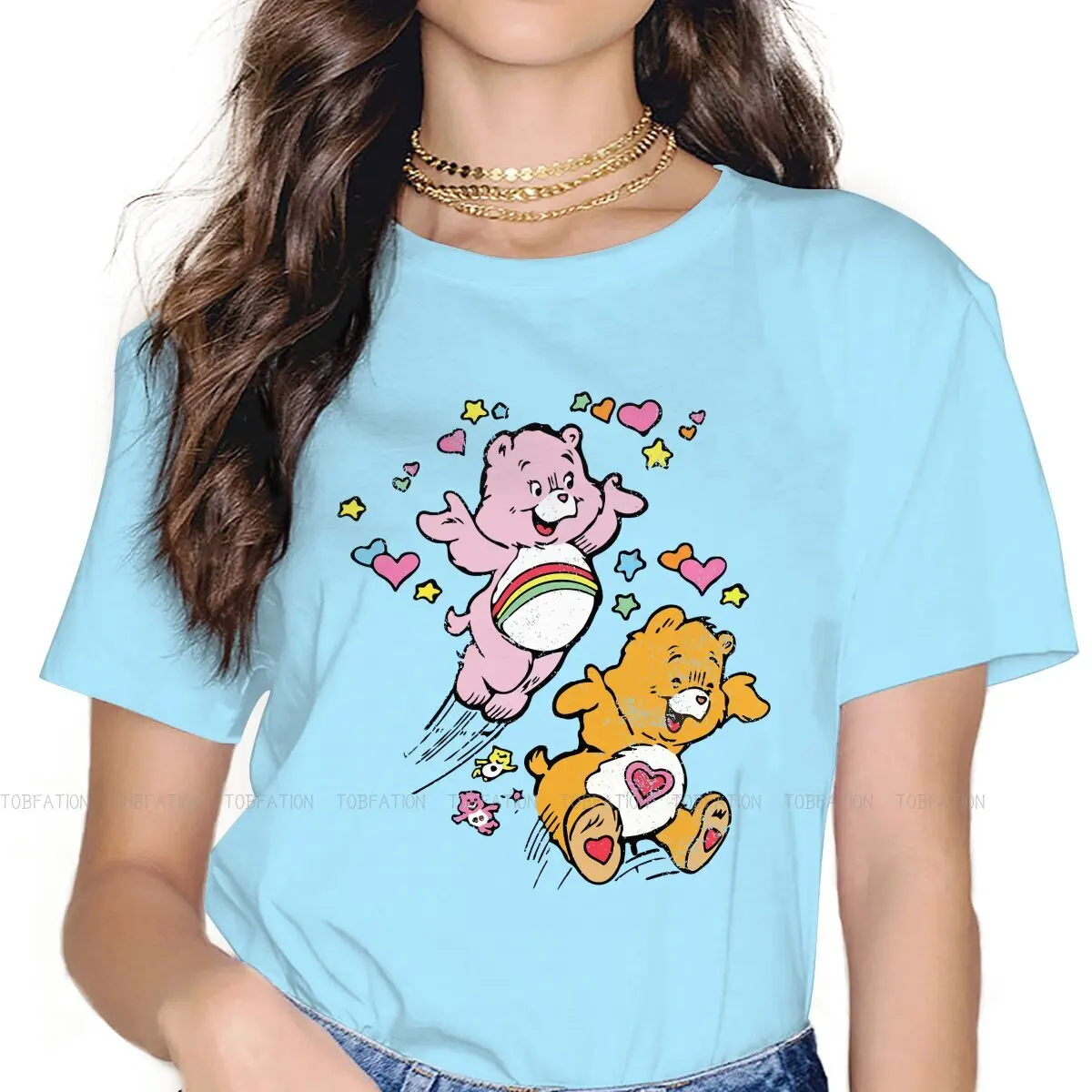 

Tender Heart Distressed Faded Vintage 80s Cheer Stars Casual TShirt Rainbow Brite Anime Animation Creative Tops T Shirt Women