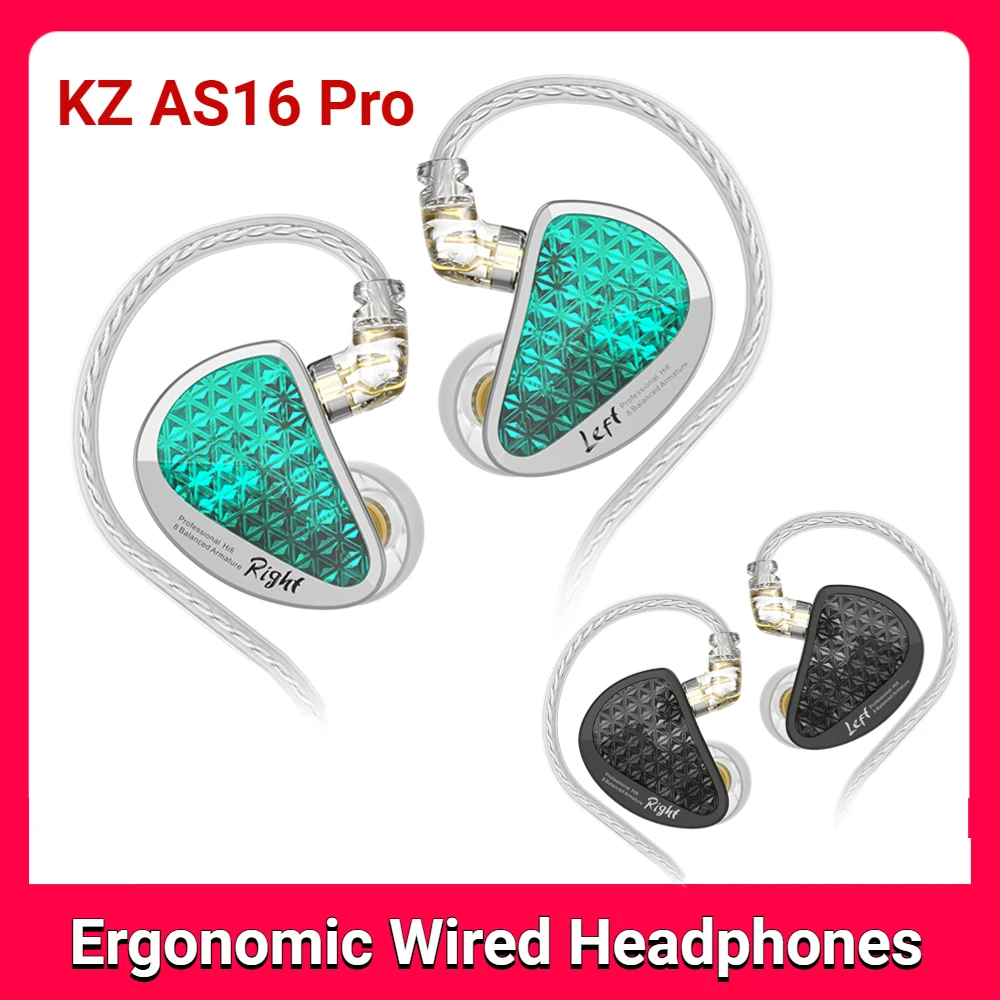 

KZ AS16 Pro Wired Earphones 16BA Balanced Armature HIFI Bass Noise Cancelling Headset Earbuds Sport In Ear Monitor Headphones