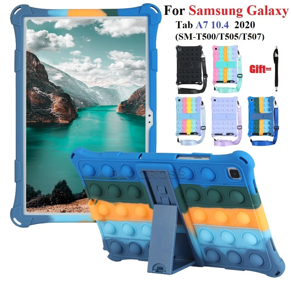 

For Samsung Galaxy Tab A7 10.4 inch 2020 Case T500 T505 T507 Fidget Poppet Pop Its Push Bubble Silicone Case Relive Stress Toys