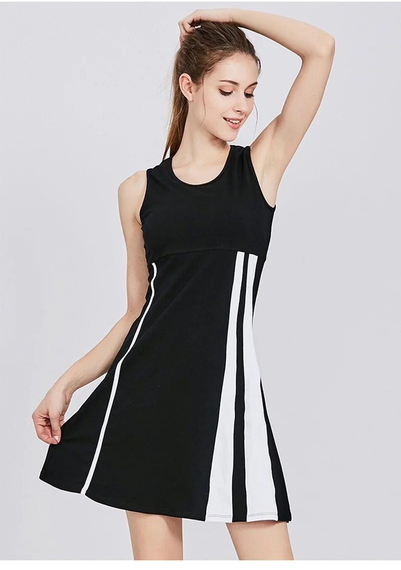 

Hot One piece Women's Sport Dress Black White Pleated Skirt Shorts Tennis Pocket Cotton Badminton Skort Plus Size Golf Clothe