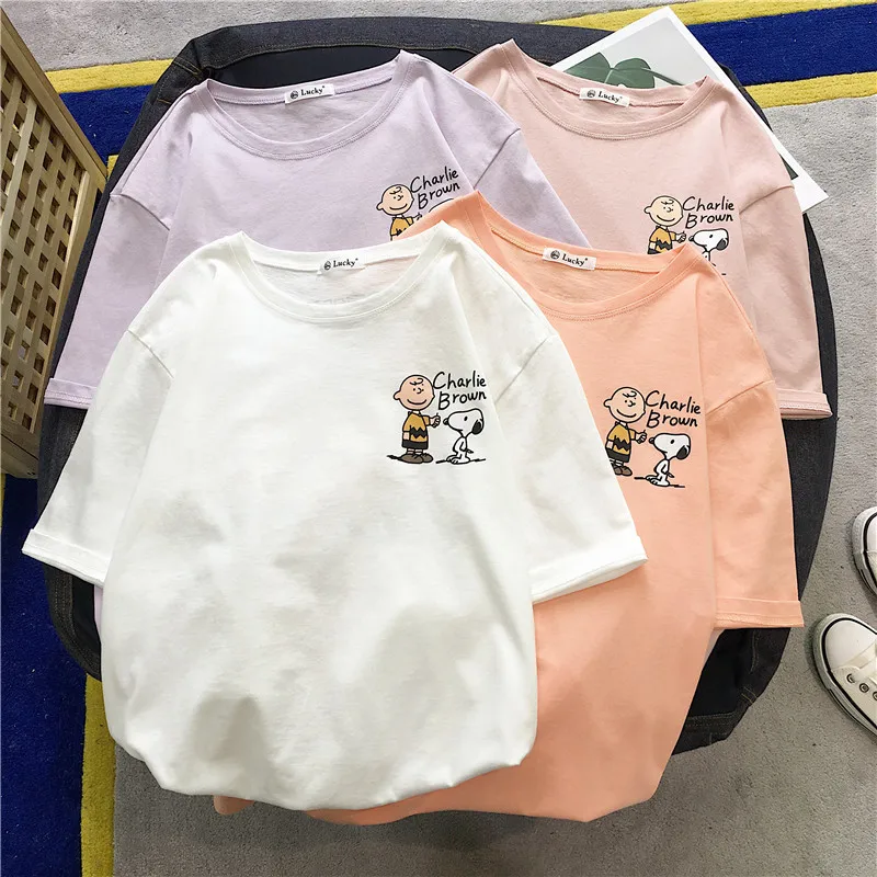 

Anime Summer Snoopys Crew Neck Short Sleeve Kawaii Puppy Cotton Loose Soft T-Shirt Girls Boys Sportswear Half-Sleeve Casual Top