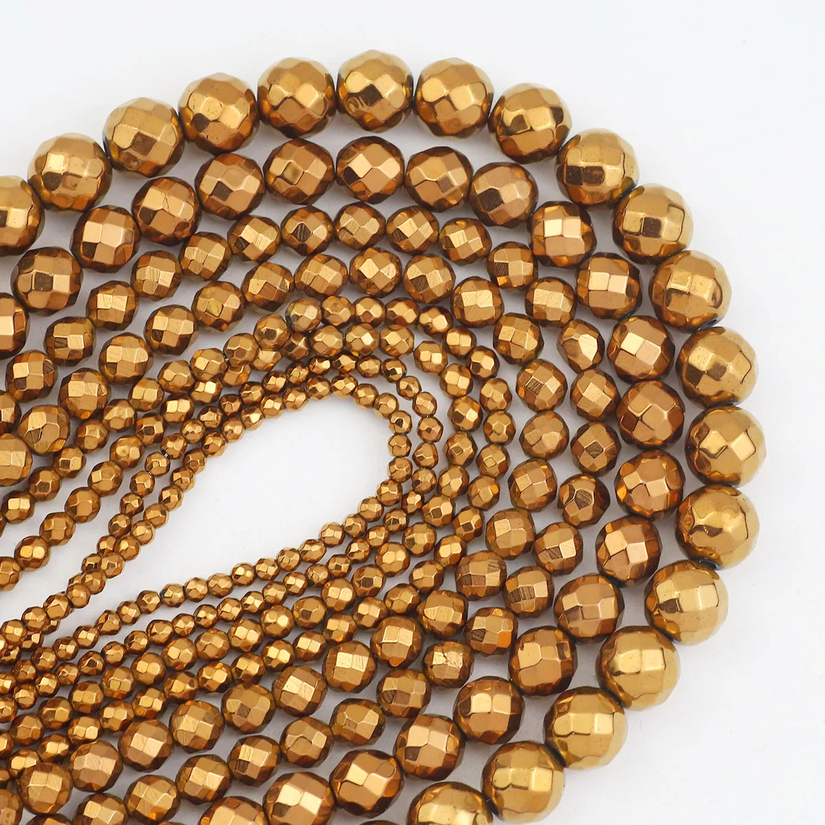 Алмазная форма граненые античные бронзовые гематитовые круглые свободные