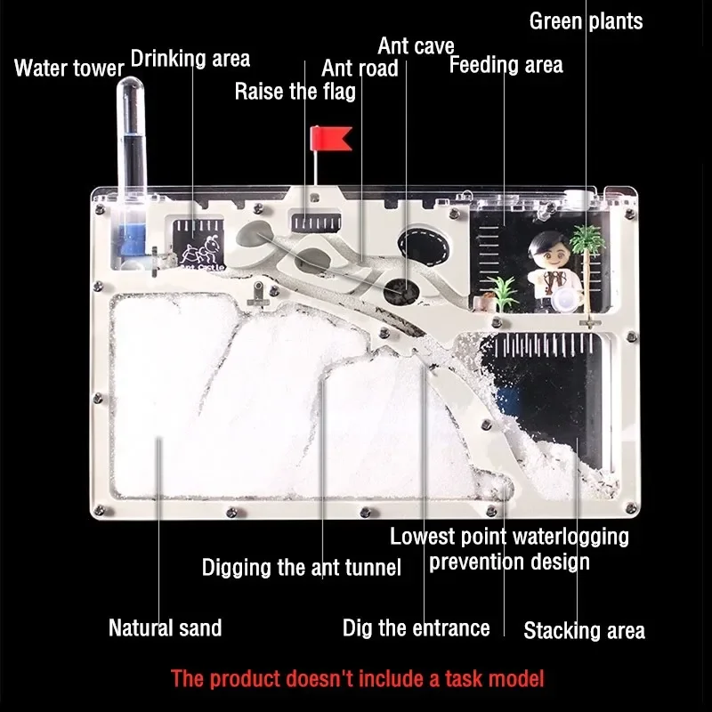 Фото Акриловая DIY-ферма для муравьев с большой зоной для кормления, домик для больших муравьев, муравьиная вилла, место обитания насекомых, муравейник для питомцев, экологическая мастерская №5