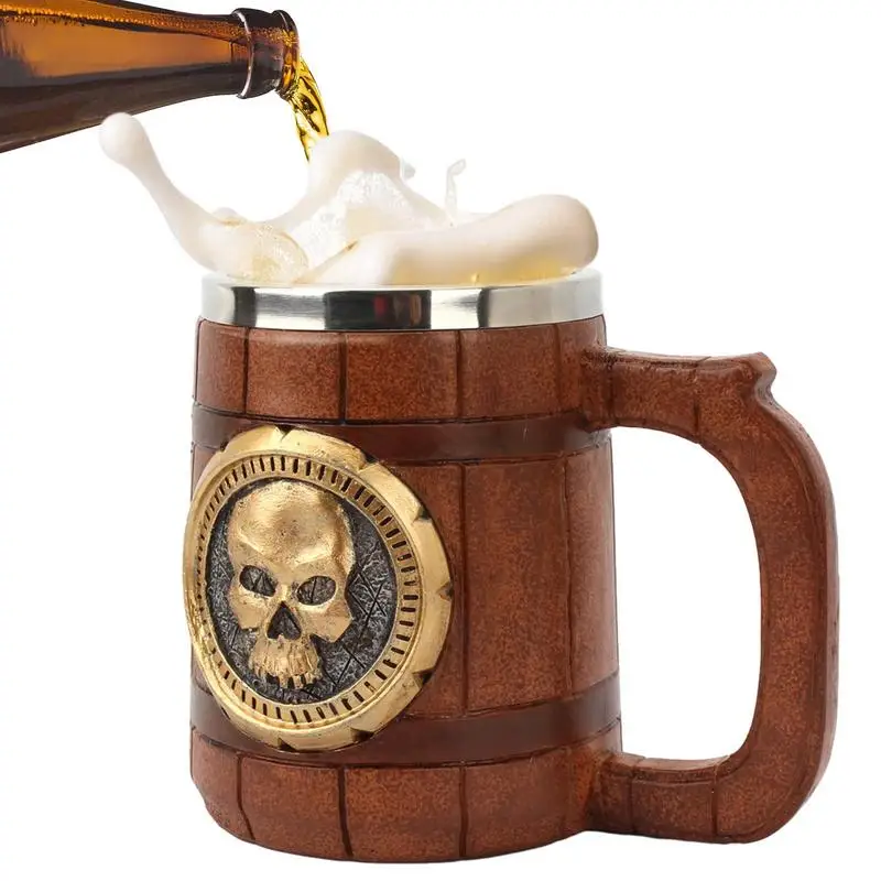 

Многоразовая кружка в виде черепа, чашка в виде черепа для Хэллоуина, зеркальная двухслойная кружка из нержавеющей стали с ручкой, домашние аксессуары