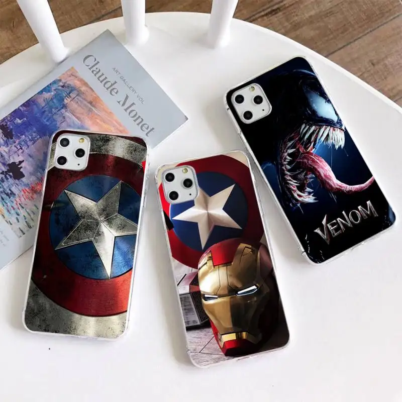 

Marvel Heroes Lron Spider Man Deadpool Phone Case For iphone 14 Plus 13 12 Mini 11 Pro Max XS X XR Soft Transparent Cover