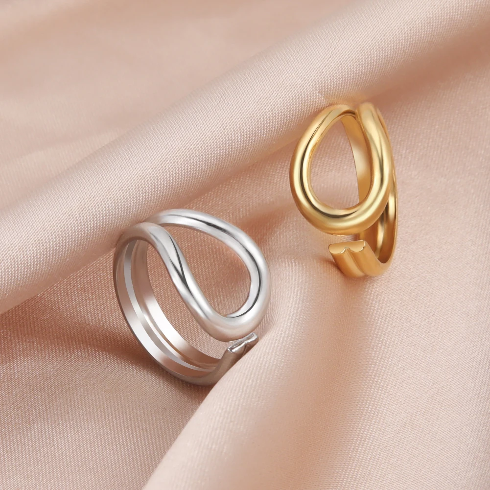

COOLTIME Stainless Steel Geometric Adjustable Rings for Women Minimalist Open Finger Rings Jewlery Mother's Day Gift