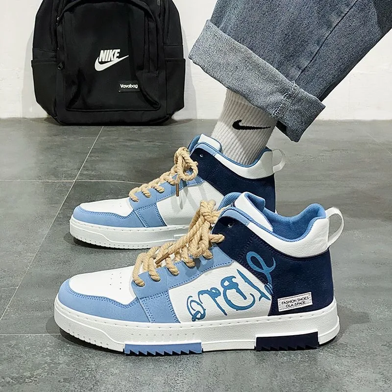 

Men's Ankle Boots New Spring High Top Casual Shoes Walking Flats Vulcanized Ankle Boots Non-Slip Work Shoes Zapatillas Hombre