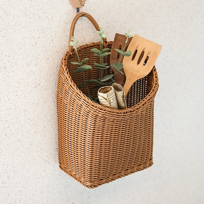 

CAMIGEL Wall Hanging Basket, Wall Basket for Kitchen, Rattan Woven Hanging Basket