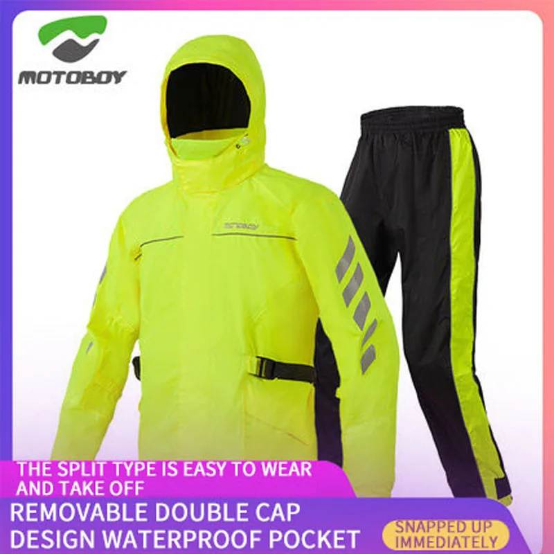 Motoboy motorcycle riding raincoat rain pants set split single reflective rider equipment portable rain gear man