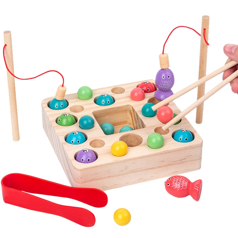 

Children Montessori Magnetic Fishing Games Toys Wooden Box Clip Beads Game Baby Early Educational Puzzle Toy Fine Motor Training