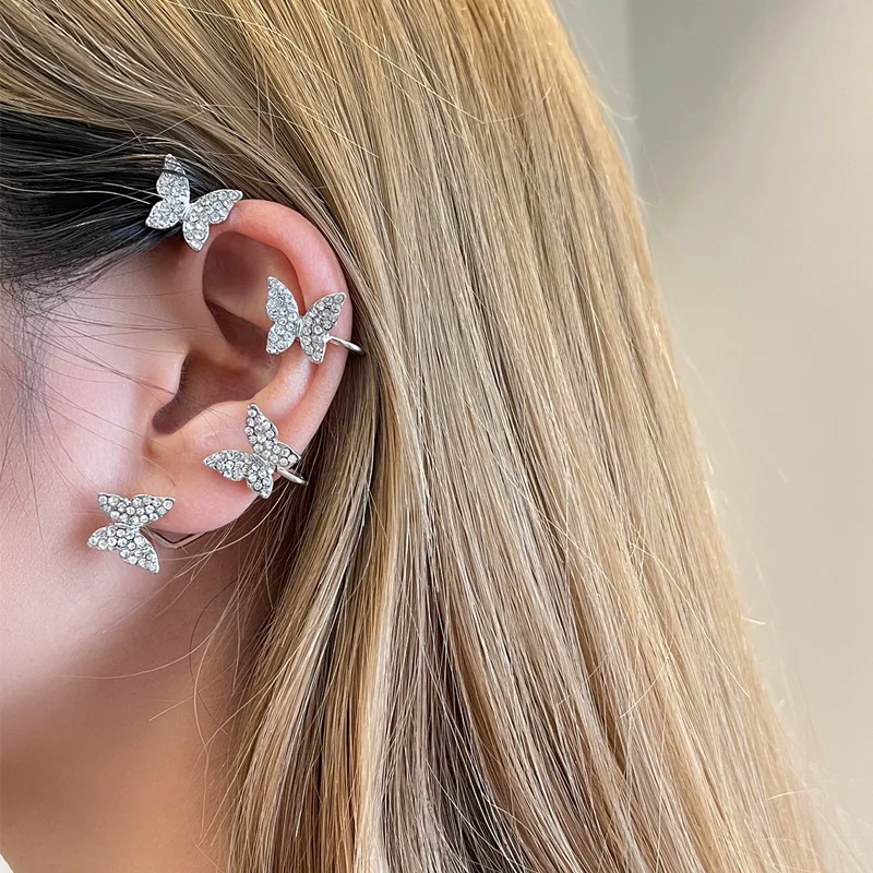 

Fashion New Butterfly Ear Clip Hanging Without Earhole Earrings Trendy Crystal Inlaid Party Wedding Exquisite Earrings for Women