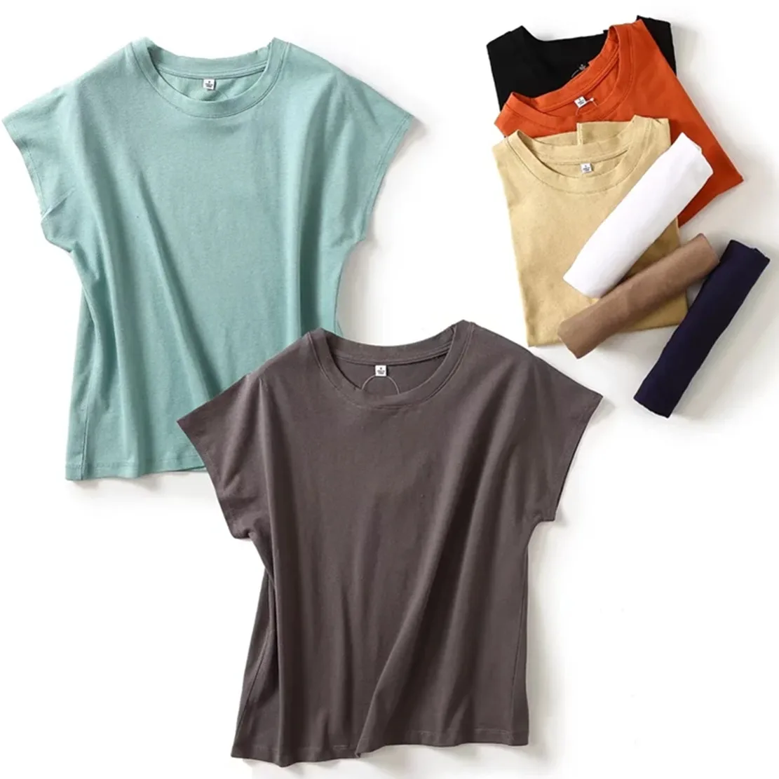 

Jenny&Dave 2022 Fashion Vintage Round Collar Fly Sleeve Loose Pure Cotton French Style Summer Tshirts Women Tops