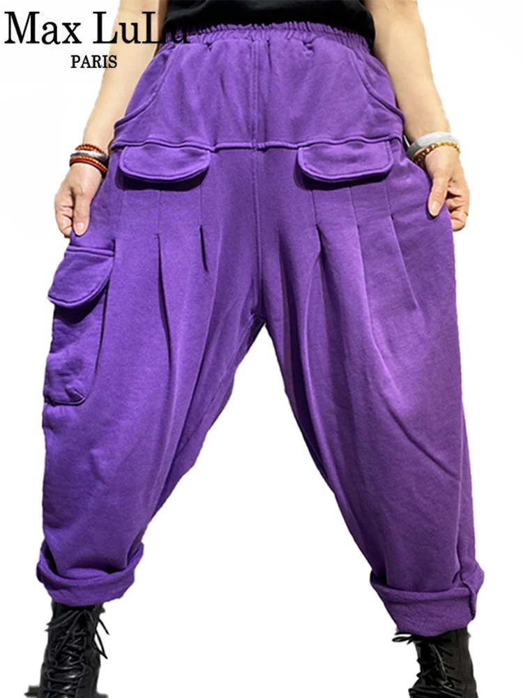 

Max LuLu Womens Loose Solid Design Pants 2021 Autumn British Style Casual Pockets Punk Pantalons Harajuku Gothic Harem Trousers