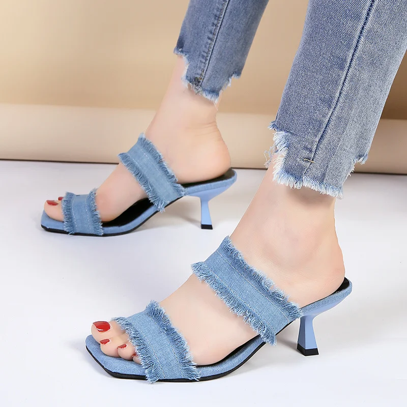 Women's Sandals Brand High Heels Women Slippers Open Toe Sandals Shoes Fashion Dress Party Slides Pumps  Femme 2023 New