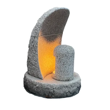 Japanese Customized Natural Granite Stone Statue Half Moon Shape Garden Outdoor Decorative Solar Lamps Light