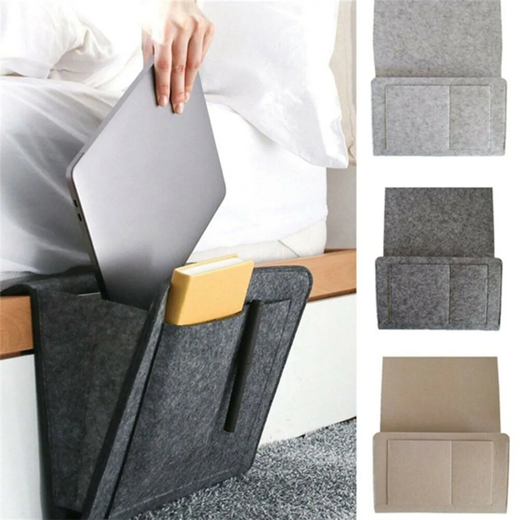 

1x Felt Bedside Storage Organizer Anti-slip Bedside Bag Bed Sofa Side Pouch Hanging Couch Storage Bed Holder Organizer Pockets