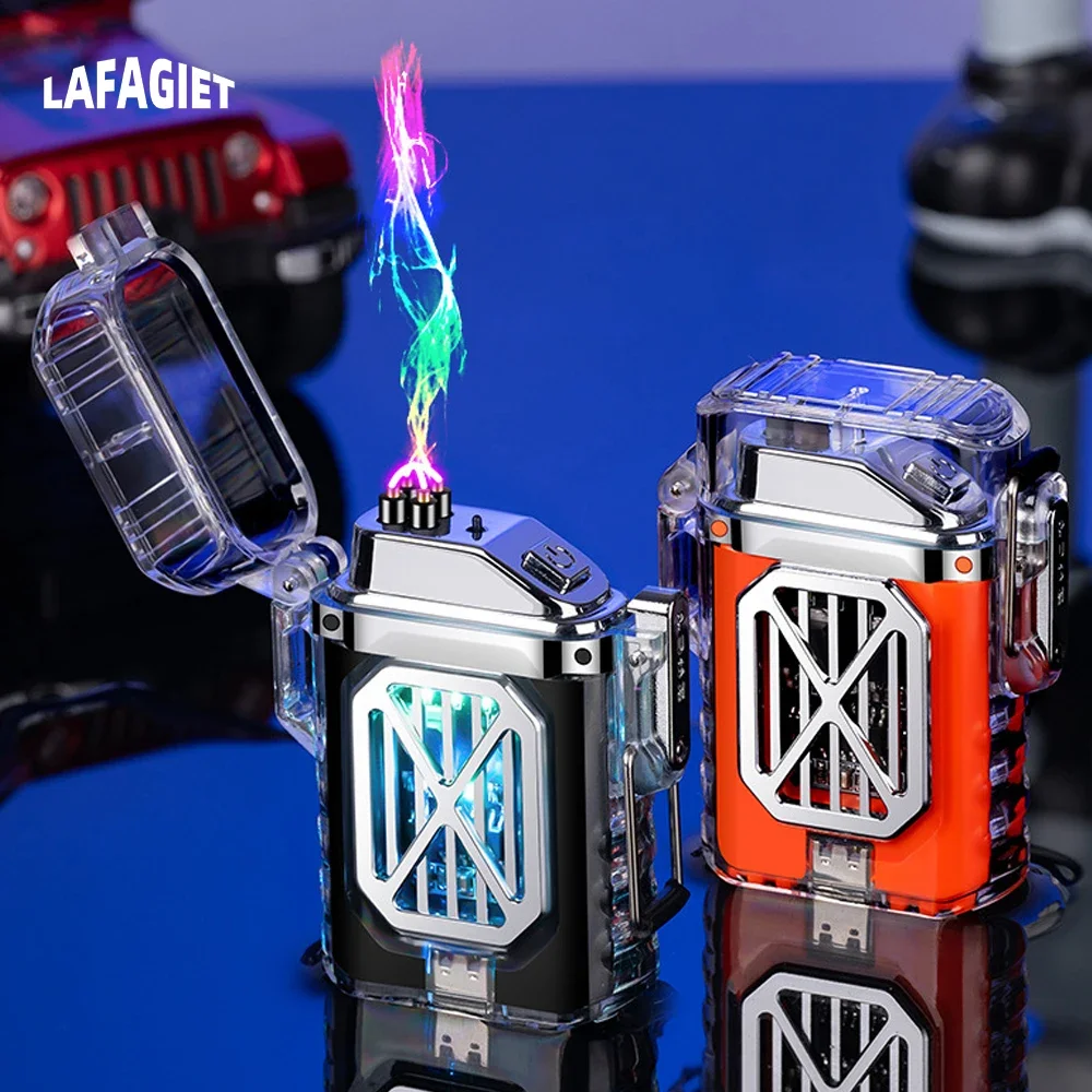 Ветрозащитная зажигалка с двойной дугой прозрачный корпус яркая электронная