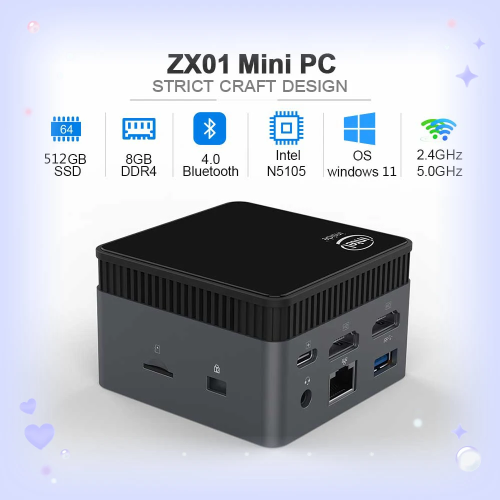 ZX01 Intel N5105 MINI Pc  Windows 11 2.9GHZ DDR4 8GB 512GB SSD 5G Wifi BT4.2 Desktop Mini PC Gamer Computer  Mini Tv