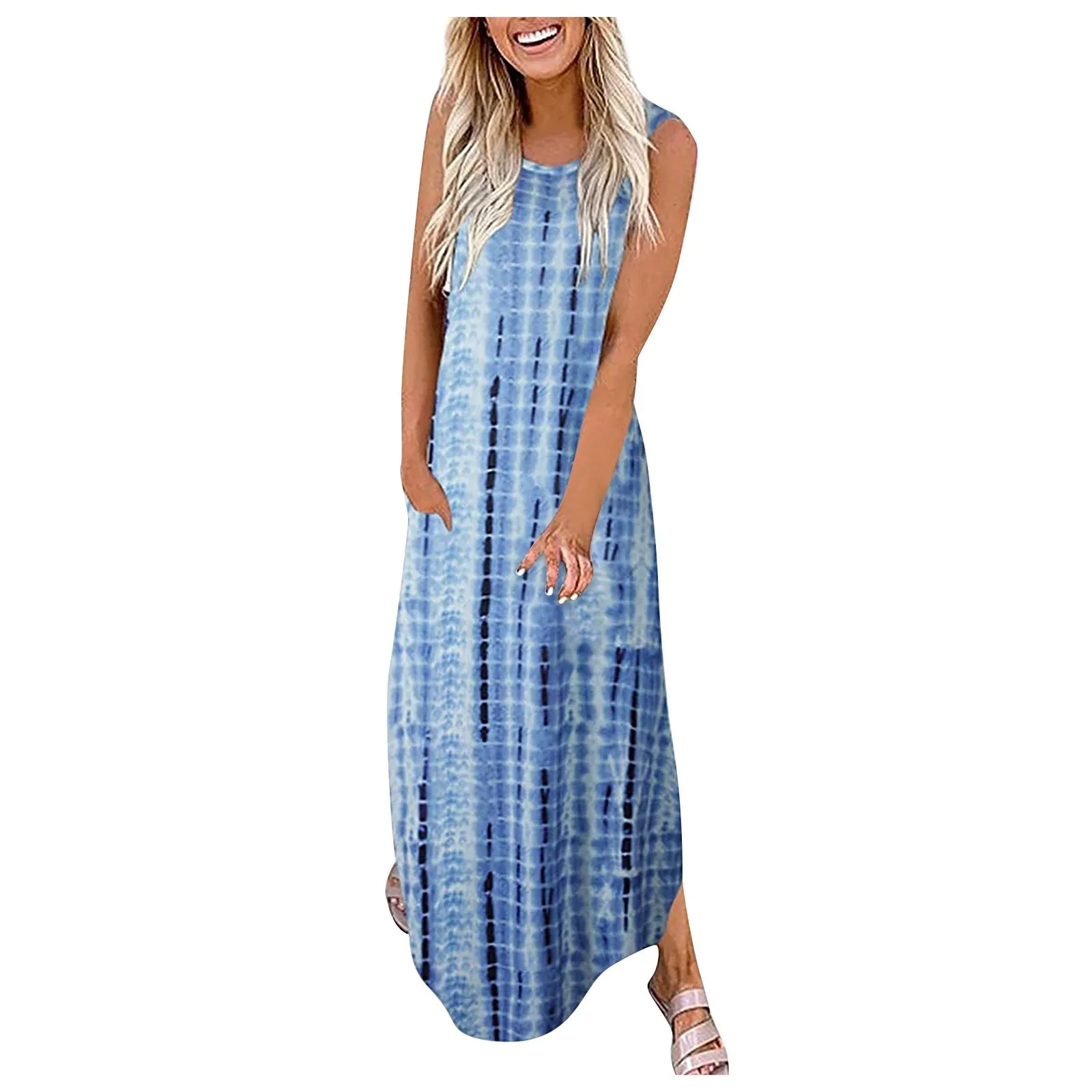 

Women's Summer Dresses 2022 Casual Sleeveless V-Neck Party Long Dress Lace Sundress Ladies Printed Vintage Beach Dress Robes