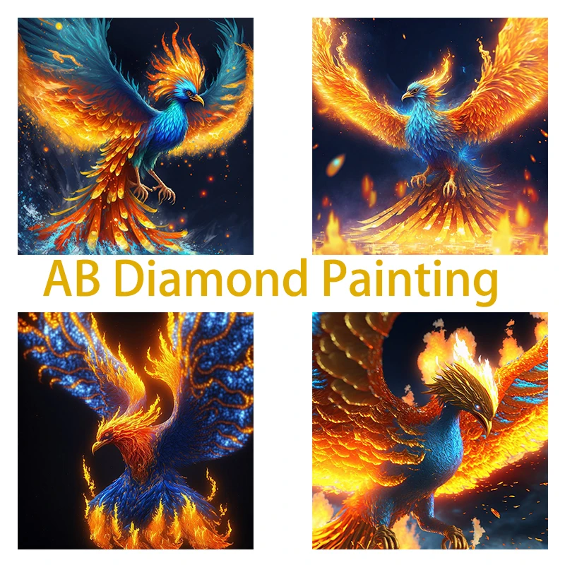 

Diy 5d Full Diamond Painting Animal Embroidery AB Square/Round Diamond Flame Phoenix Mosaic Cross Stitch Decoration Art Hobby