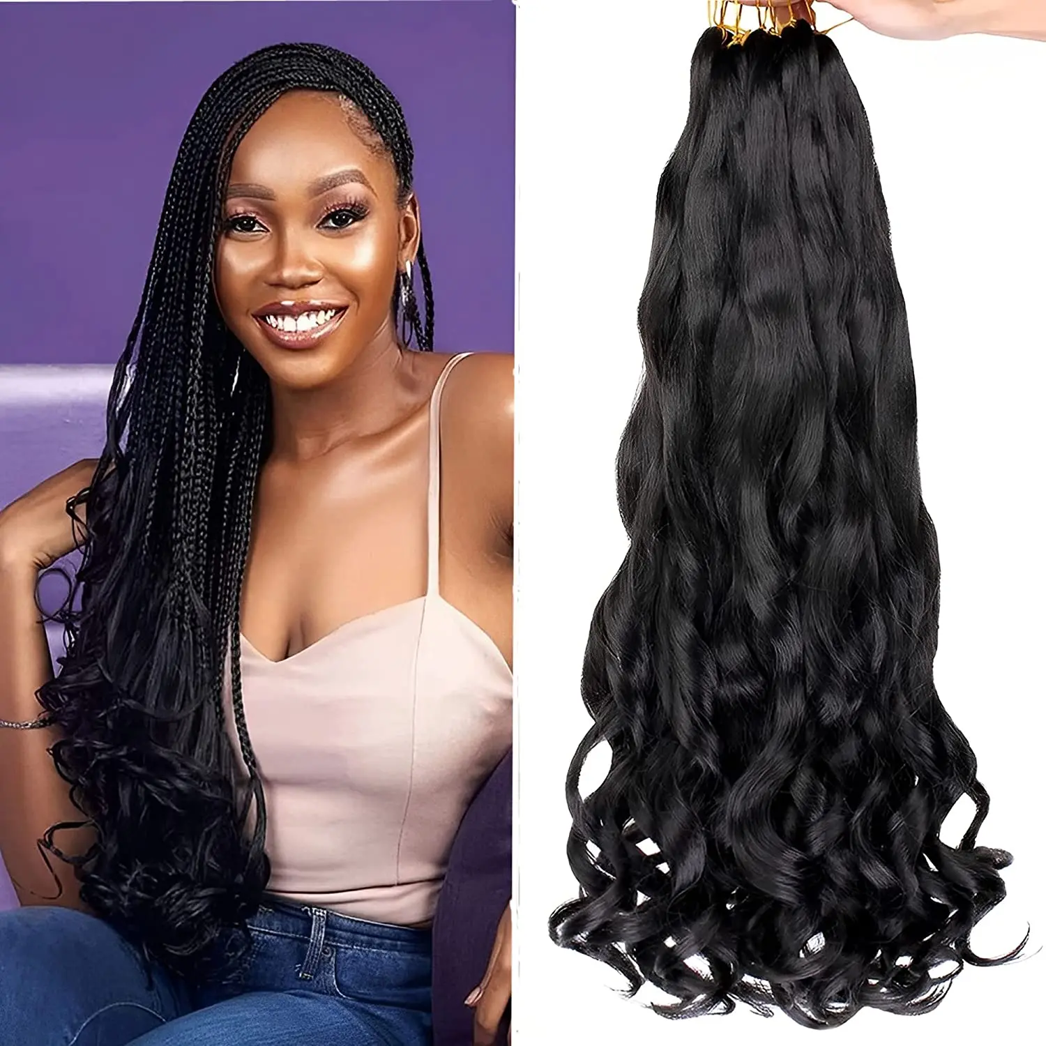 

Black Star 22 inch Loose Wave Spiral Curl Crochet HairPre Stretched french braiding hair with curly Ombre Braids Hair For Women