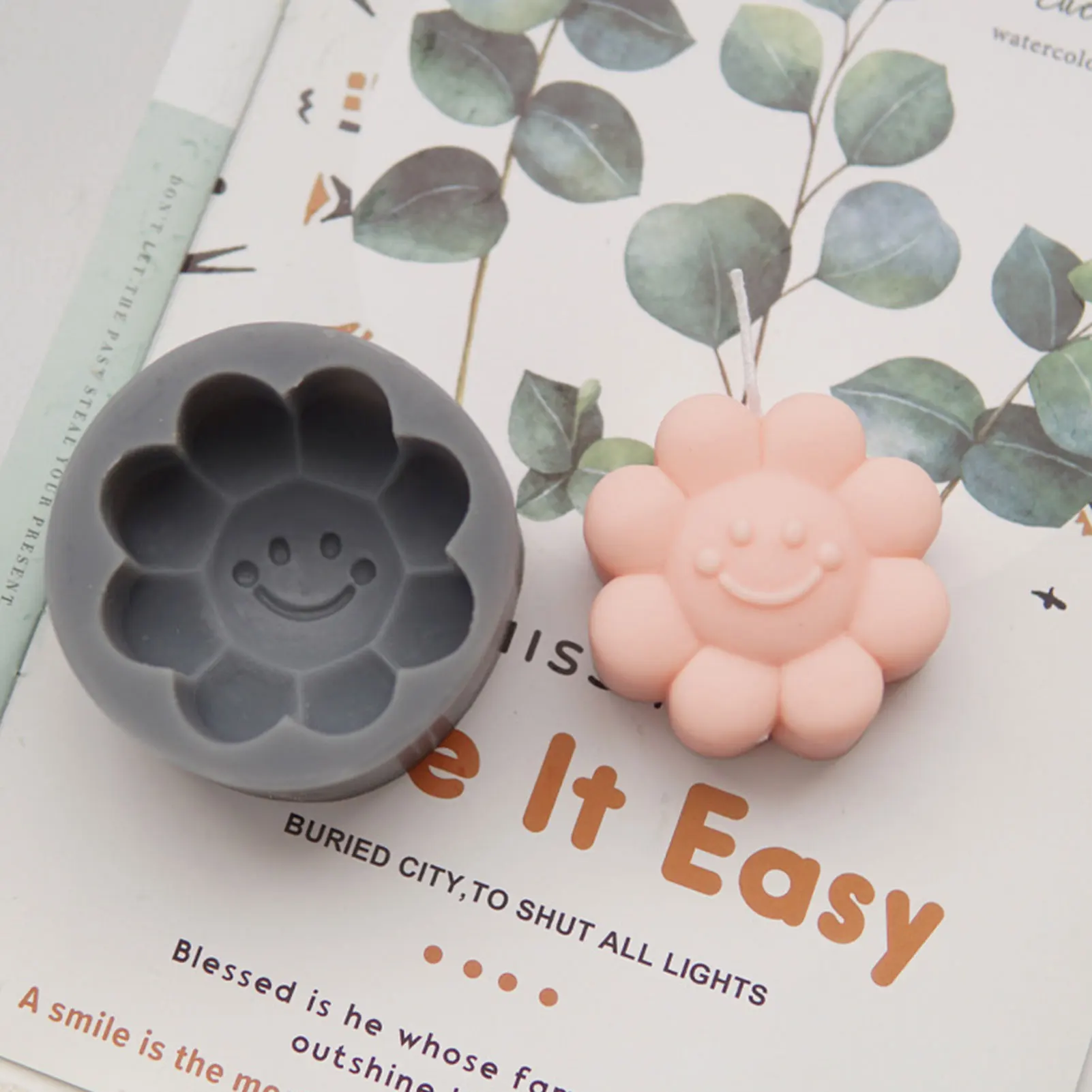 Форма для ароматерапии свечи смайлик цветок 3D силиконовая форма