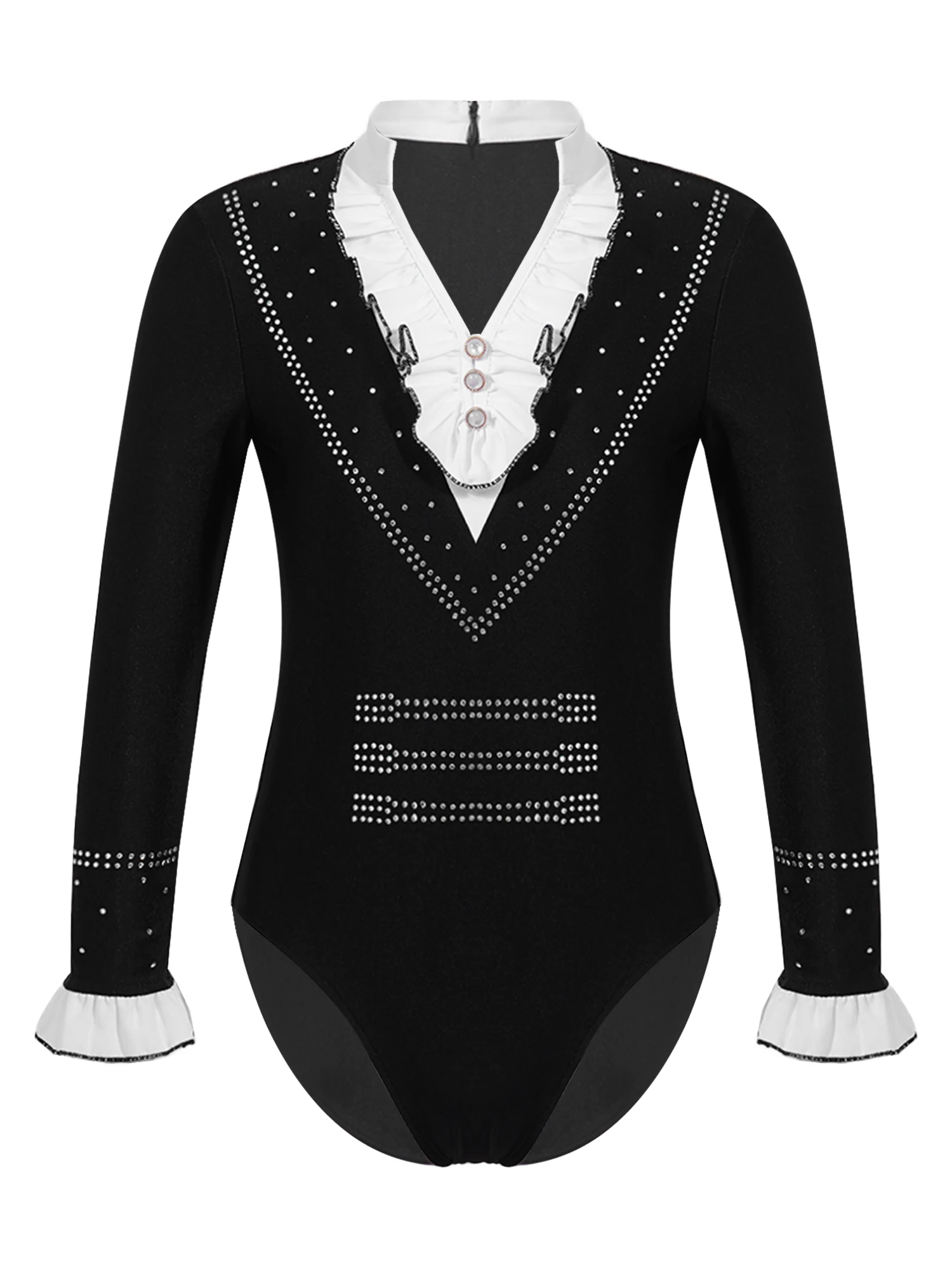 

Baby Boys Stylish Clothing Long Sleeve Ruffle Cuffs Stand Collar V Neckline Rhinestone Decorated Performance Bodysuit baby