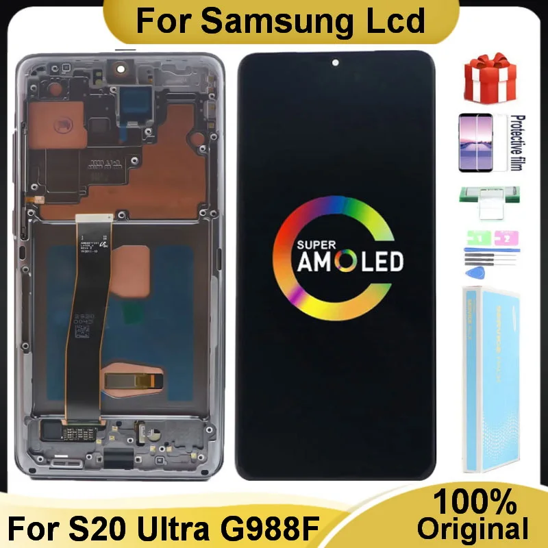 Оригинальный AMOLED-экран S20Ultra для Samsung Galaxy S20 Ultra Lcd G988F G988B/DS, дисплей, сенсорное стекло, дигитайзер в сборе, замена