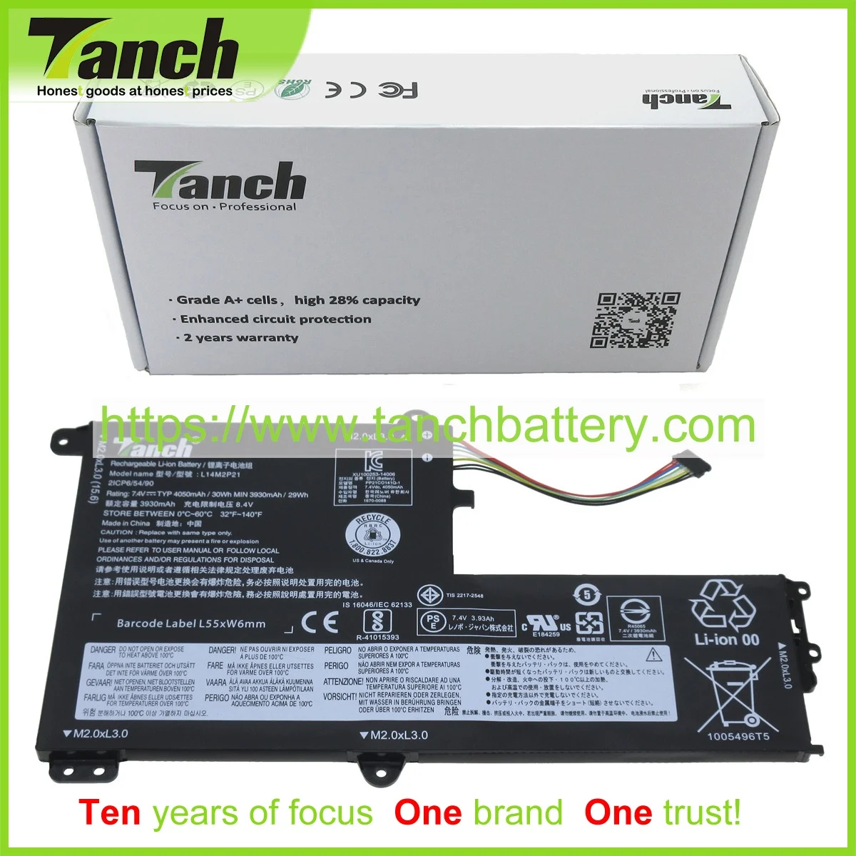 Аккумуляторы Tanch для ноутбуков LENOVO 2ICP6/55/90 2ICP6/54/90 L14M2P21 5B10K10229 5B10G78612 5B10G78610 5B10M52815, 7,4 В, 2 ячейки