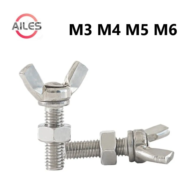 

Wing Bolts Butterfly Screw Set 304 Stainless Steel M3 M4 M5 M6 Thumb Screw with Nuts Set