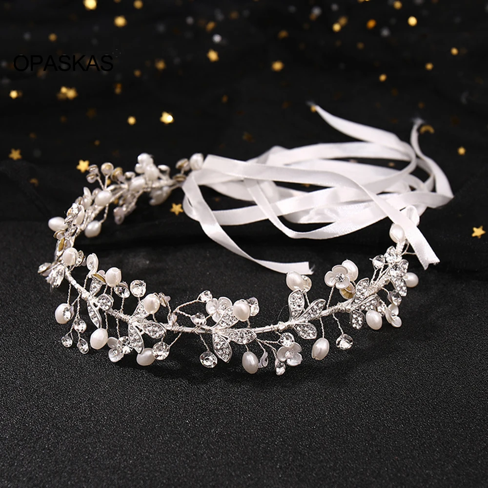 

Silver Headbands Tiaras For Women Rhinestone Pearl Beaded Hairbands Princess Girls Fairy Tiaras Wedding Bridal Hair Accessories