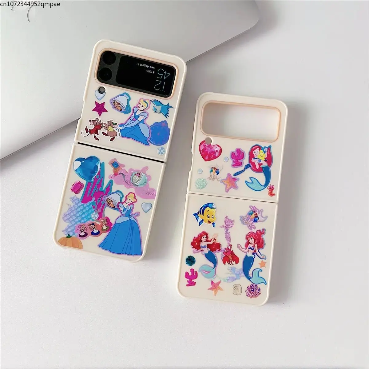 

Luxury Disney Princess Ariel Cinderella Phone Case for Samsung Galaxy Z Flip 3 Z Flip 4 5G PC Hard Anti-drop Back Cover Funda