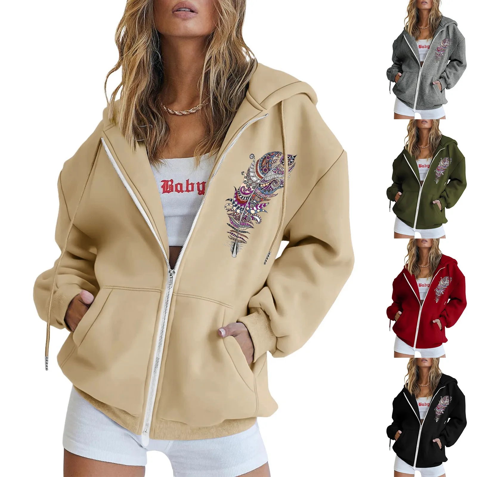 

Женская флисовая толстовка на молнии, с длинным рукавом и принтом