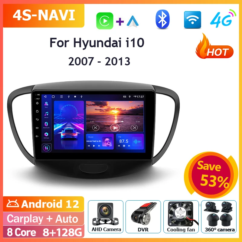 

Автомагнитола, мультимедийный плеер, монитор для Hyundai i10 2007-2013, Android-навигация, GPS, головное устройство Carplay, Bluetooth, DSP, 4g