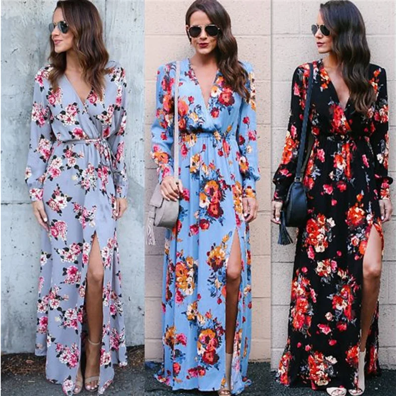 

2023 Women's skirt printed V-neck dress Women's dress