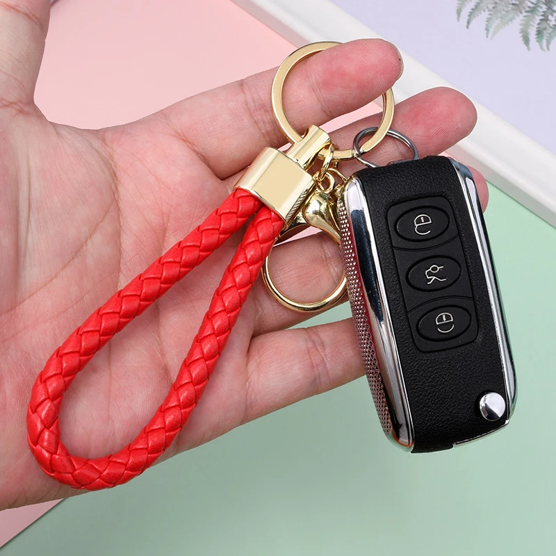 

1PC Colorful PU Leather Braided Rope Keychain Key Ring DIY Key Chain Holder Bag Pendant Decoration For Girl Creative Small Gifts