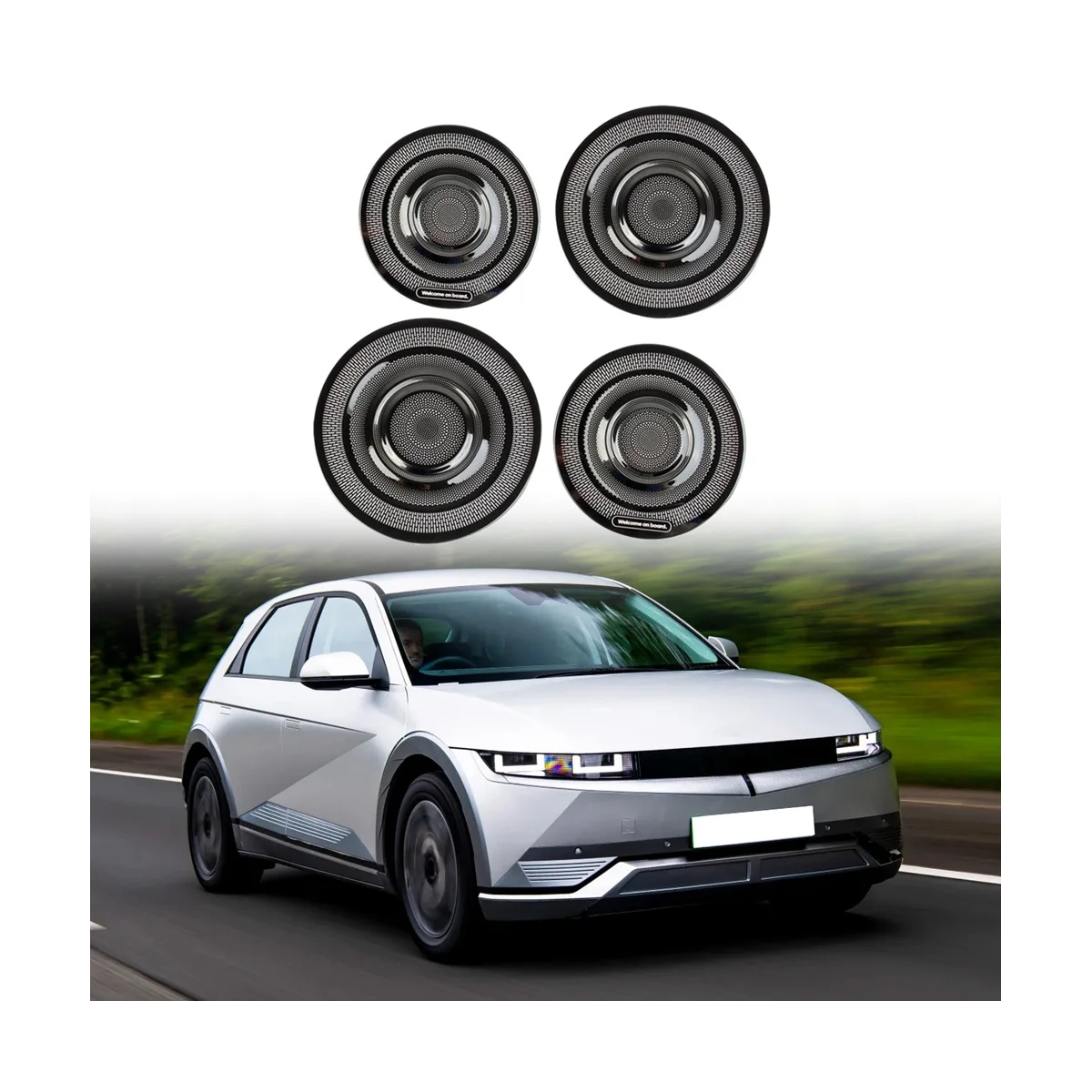 

Car Stainless Steel Front Rear Door Audio Speaker Tweeters Grille Frame Cover for Hyundai Aini Krypton 5 IONIQ 2022+