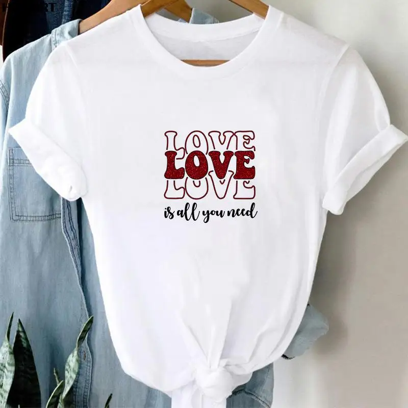 

Love Letter Printing Women T shirt Lady Fashion happy Valentine's day Print Tees Tshirt for Female Clothes Tops Graphics T-shirt