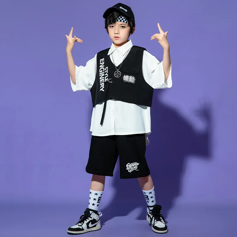 

2022 Summer New Boys Turn Down Collar White Shirt+Shorts Kids Casual Suits Children Hip Hop Clothes Teenage Streetwear 3-16Years