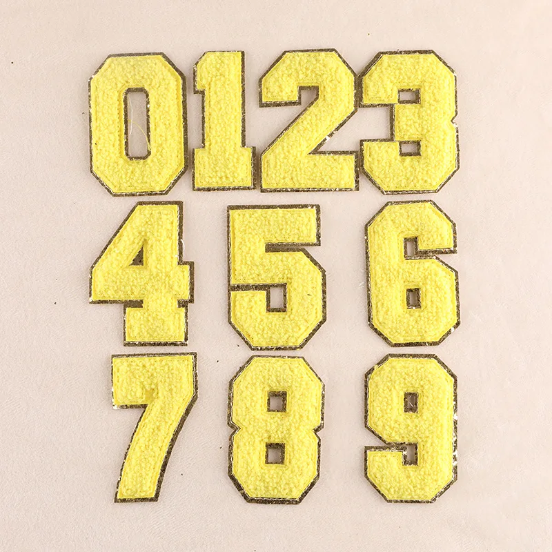 

10Pcs Arabic Numerals Sequins Patches Towel Embroidered Applique Felt Glitter Chenille Iron on Patch for Custom DIY Accessories