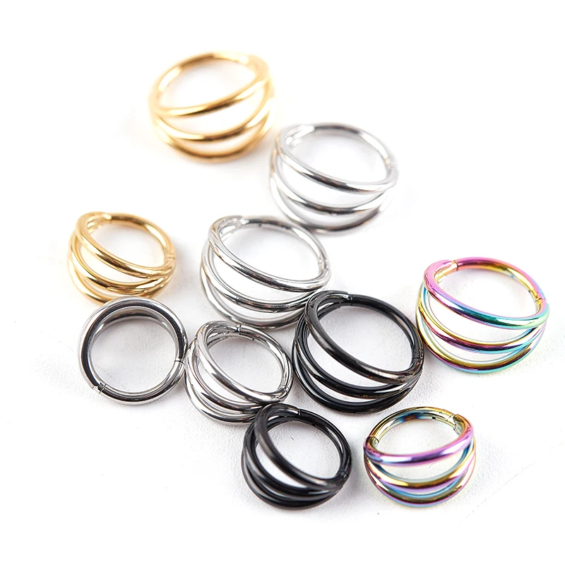

1PC Ear Tragus Cartilage Helix Earring Surgical Steel Nose Rings Septum Hoop Three Layers Nostril Piercing Jewelry